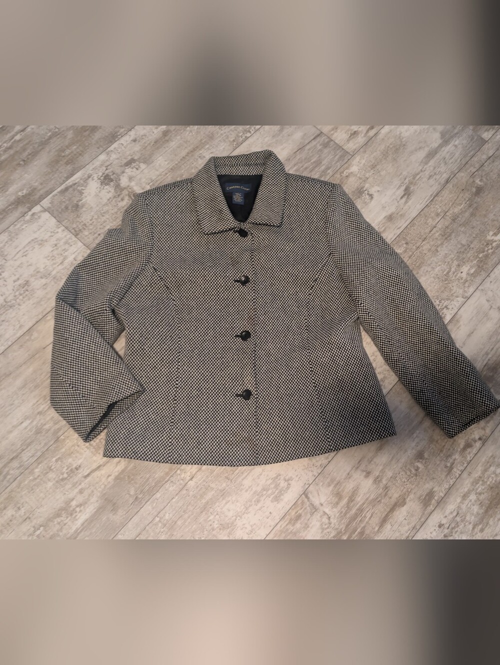 Charter Club Black & White Textured Pea Wool Coat
